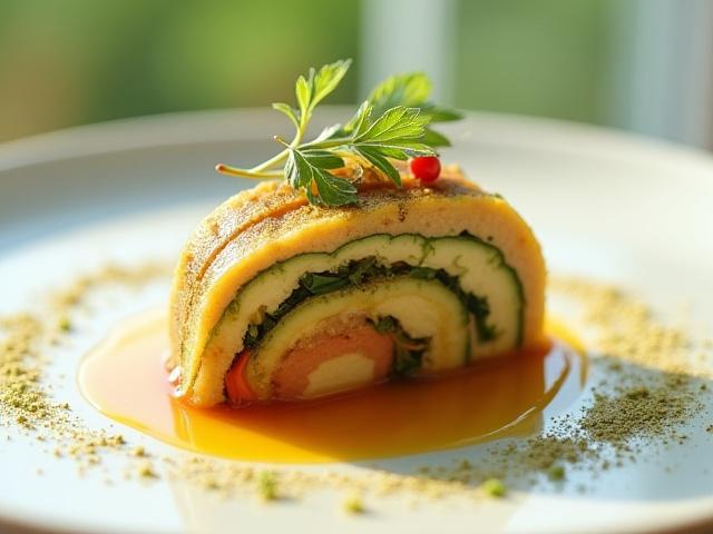 フレンチレストランAのコオロギのコンソメと季節野菜のテリーヌ