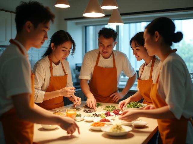 グループで協力して調理に取り組む参加者たち