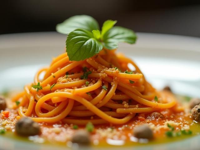 シェフが盛り付けた昆虫ラグーパスタ