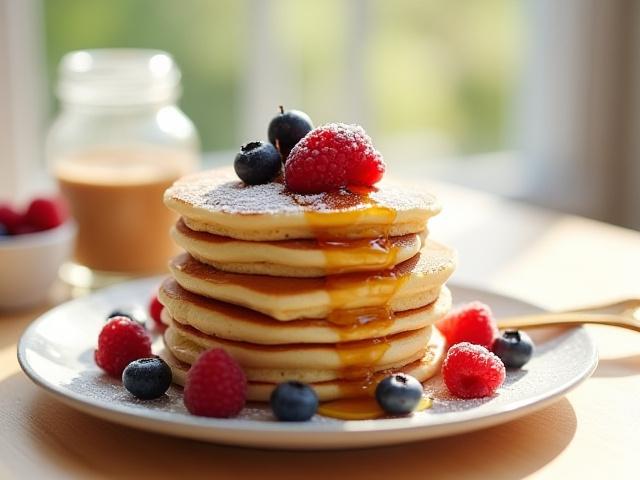 ふんわりと焼き上がった、クリケットパウダー入りプロテイン・パンケーキ